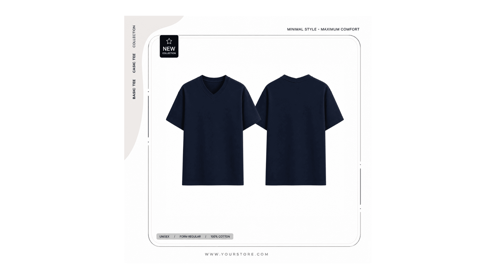Áo Phông Cổ Tim Màu Xanh Than Unisex 100% Cotton Form Regular | MINALA