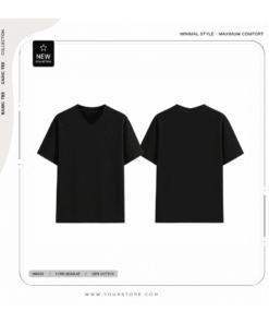 Áo Phông Đen Cổ Tim Nam Basic 100% Cotton Form Regular Cao Cấp