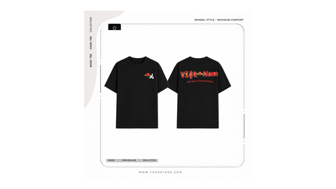 Áo thun in hình nón Việt Nam basic màu đen form unisex